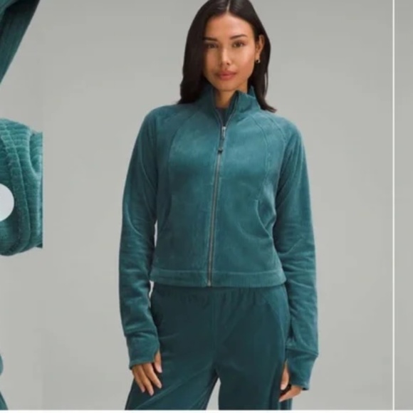 lululemon athletica Jackets & Blazers - Lululemon Scuba Track Jacket Velvet Cord - Storm Teal - Size 8